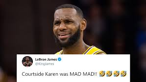 Following the game, james tweeted, courtside karen was mad mad!! it's been less than a week since nba fans have been allowed back in atlanta's state farm arena, a fact that james remained happy about in his. Lebron James Gets Into Verbal Altercation With Courtside Karen