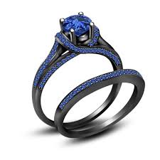 Black And Blue Ring 3 50 Ct Blue Sapphire Full Black 925 Sterling Silver Engagement Wedding Ring Set Black Wedding Rings Black Rings Womens Wedding Ring Sets