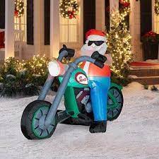 Christmas Decoration Lawn Yard Inflatable Santa On Motorcycle 4 5 Tall Holiday Decor Christmas Inflatable Santa Santa Claus Decorations