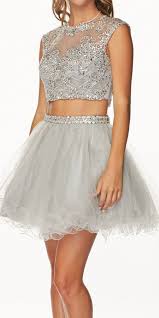 Cropped Bodice Jewel Neck Silver Short Puffy Prom Dress Puffy Prom Dresses Short Puffy Prom Dresses Short Puffy Dresses