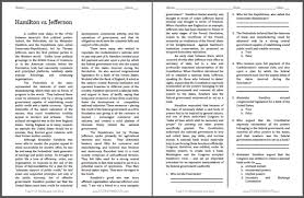 Hamilton Vs Jefferson Free Printable Reading With Questions For High School United Sta Teaching American History American History Classroom Teaching History