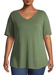 Terra Sky Women S Plus Size Short Sleeve Everyday Essential V Neck T Shirt Walmart Com