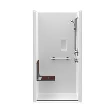 Aquatic Trench Drain 36 In X 36 In X 76 3 4 In Shower Stall Left Walnut Seat With Grab Bars And Shower Valve In White F3636trcwla Wh Shower Valve Modern Shower Trench Drain