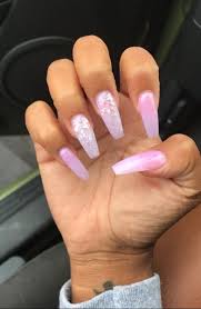 Light pink coffin nails with rose gold glitter #inlove #acrylicnails. Light Pink Coffin Nails With Rhinestones Nail And Manicure Trends