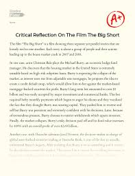 How to write reflective paper? Critical Reflection On The Film The Big Short Essay Example 1238 Words Gradesfixer