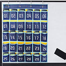 Misslo Numbered Classroom Pocket Chart For Cell Phones And Calculator Holder Hanging Wall Door Organizer 30 Pockets Blue Pockets