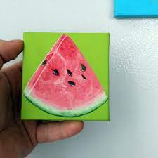 Painted cute anthropomorphic fruit design vector download. 40 Easy Mini Canvas Painting Ideas For Beginners To Try Mini Canvas Painting Ideas Mini Canvas Painting Watermelon Painting
