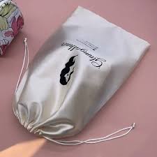 Beige Custom Size Drawstring Satin Hair Extension Packaging Bags with  Tassels