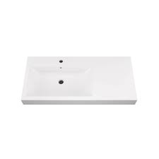 Combining timeless finishes, sleek hardware and softer lines, the cedra 42 single sink vanity creates a peaceful atmosphere for your daily routines. 40 White Polymarble Vanity Top With Off Centered Rectangular Sink Bain Depot