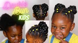 Easy Double Bun Using Rubberband Hairstyle For Black Little Girls Toddlers With Short Nat Kids Curly Hairstyles Natural Hairstyles For Kids Black Little Girls