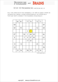 These 4x4 logic puzzles use color instead of numbers to help kids build the strategies needed for harder soduku puzzles. Printable 10 By 10 Medium Level Numbrix Logic Puzzles For Kids And Adults
