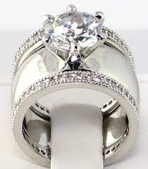 4 28 Ct Wide Solitaire Cz Eternity Band Bridal Wedding 3 Pc Ring Set Size 9 Wedding Rings Engagement Jewelry Beautiful Rings