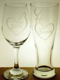 Camo champagne glasses and cowboy serving set in true timber camo. Camo Buck Doe Heart Bride Groom Country Wedding Anniversary Wine Glasses Set Glassware Patterer Home Garden