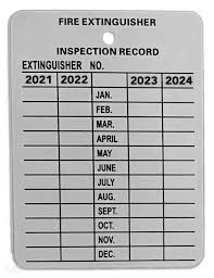 Похожие запросы для fire extinguisher inspection log printable. Fire Extinguisher Inspection Tags Four Year Metal 2019 2022 10 Pkg