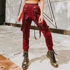 Black And Red Joggers Womens Streetwear Trousers Cargo Pants Casual Joggers Black High Waist Loose Black Green Red In 2020 Fashion Casual Casual Pants