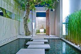 Having a water feature on your property can provide a good ambiance to your entire house as the trickling water creates a soothing and calming the design of indoor water feature varies from classic to modern or simple to downright elaborate. Villa Entrance Water Feature House Entrance Bali Style Home Villa Entrance
