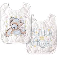 Tobin Baby Bibs Stamped Cross Stitch Kit Bear Angel Set Of 2 Walmart Com