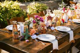 How to make easy painted rock cactus centerpieces. Head Table With Bud Vases Cactus Succulents Boho Bright Fiesta Sunset Flower Co Farm Table Wedding Cactus Wedding Centerpieces Colorful Wedding Centerpieces