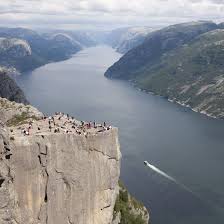 Preikestolen is a steep cliff. Der Lysefjord In Norwegen Fjord Tours