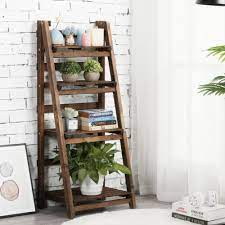 15 diy ladder shelf plans. Topeakmart 4 Tier Wooden Foldable Ladder Shelf Plant Stands Flower Display Brown Ebay