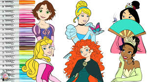 You might choose rapunzel, jasmine, belle, pocahontas, tiana, anna, elsa, tinkerbell, ariel, merida, mulan, an… Disney Princess Coloring Book Compilation Merida Rapunzel Mulan Cinderella Aurora And Tiana Youtube