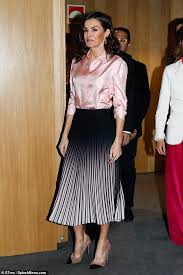 Satin top satin blouses long blouse silk satin hawes and curtis boxy crop top celebrity magazines. Queen Letizia Of Spain Cuts An Elegant Figure In A Satin Pink Shirt And Ombre Skirt Daily Mail Online