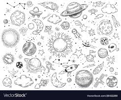 Space Doodle Astrology Doodles Sketch Space Universe Planets And Hand Drawn Cosmic Rocket Vector Illustration Set Space Doodles Space Drawings Planet Drawing