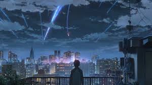 Cityscape wallpaper, illustration of city during night time, makoto shinkai. Aw28 Yourname Night Anime Sky Illustration Art Wallpaper