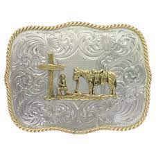 Maybe you would like to learn more about one of these? German Silver Christian Cowboy Western Belt Buckle Montana Silversmiths
