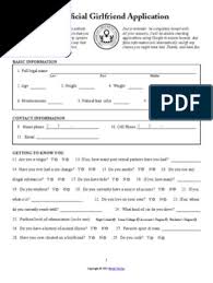 The ofﬁcial girlfriend application rlfriendthis application must be ﬁlled out in its entirety gi just a reminder: The Official Girlfriend Application