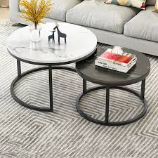 An iron and wood pairing! Sunsky Two In One Coffee Table Wrought Iron Table Simple Modern Combination Small Round Table White Texture Black Texture