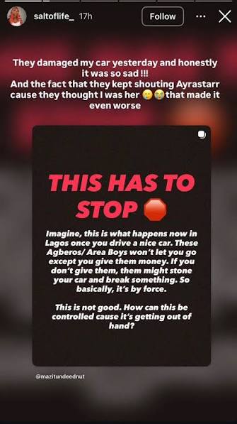 Ayra Starr's younger sister, SalttheDJ, shares her ordeal after Lagos touts  mistook her for her sister.