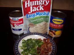 Easy Instant Baked Potato Soup From A Stockpilers Pantry 1 Can Carnation Evaporated Milk 1 Can Butterball Baked Potato Soup Instant Potatoes Milk Recipes