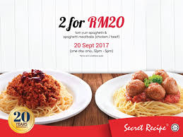 Secret recipe promises a value lifestyle proposition of great variety and quality food at affordable prices. Secret Recipe Tom Yum Meatballs Spaghetti Chicken Beef 2 For Rm20 12pm 5pm 20 September 2017