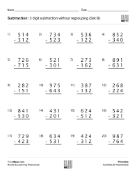 3 Digit Subtraction Worksheet No Regrouping No Borrowing Set Of 20 Subtraction Problems For Lots Of Math Practice Buku Belajar Matematika