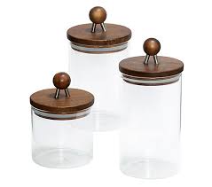 Preserve the freshness and quality of yourpreserve the freshness and quality of your food with the megachef bamboo kitchen countertop. Honey Can Do 3 Piece Acacia Top Glass Kitchen Canister Set Qvc Com