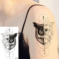 Geometric owl tattoo by siobhan creedon. Vankirs Fake Black Tattoo Small Stickers Geometric Women Arm Owl Temporary Tattoo Men Triangle Neck Water Transfer Tatoos Animal Temporary Tattoos Aliexpress