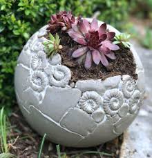 Pflanzkugel Grau Weiss Keramik Frostfest Unikat Getopfert Gartendekoration Pflanzen Keramik