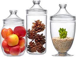 3 small glass apothecary jars with 3 glass lids vt115. Buy Amazing Abby Adore Acrylic Apothecary Jars 3 Piece Set Bathroom Canisters Decorative Jars Vanity Organizer Kitchen Storage Candy Buffet Wedding Display Bpa Free And Shatter Proof Online In Indonesia B08crmjxmt