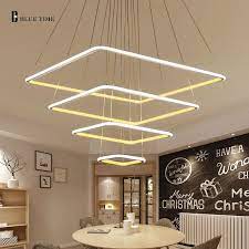 80cm 60cm 40cm Modern Led Pendant Light For Living Room Kitchen Restaurant Hang Lamp 3 Rings Squar Modern Pendant Lamps Living Room Lighting Led Pendant Lights