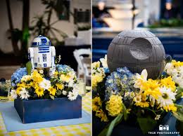 Stars Wars Themed Centerpieces During Reception At Air And Space Museum Star Wars Wedding Decorations Star Wars Wedding Theme Star Wars Baby Shower