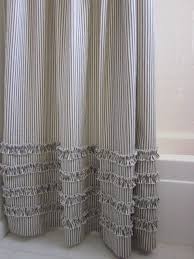 Black And Blue Shower Curtain Vintage Ticking Stripe Shower Curtain With Ruffles 4 Colors Black Grey Brown And Striped Shower Curtains Bathroom Shower Curtains Farmhouse Shower Curtain