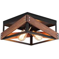 Free shipping & free returns* more like this benson black 9 1/2 wide motion sensor outdoor ceiling light. Rustic Industrial Flush Mount Light Fixture Two Light Metal And Wood Square Flush Mount Ceiling Light For Hallway Living Room Bedroom Kitchen Entryway Farmhouse Black Buy Online In Sweden At Sweden Desertcart Com Productid