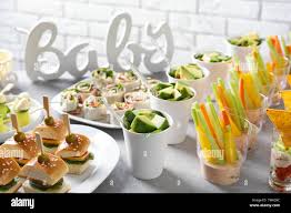 Tasty Food For Baby Shower Party On Table Stock Photo Alamy