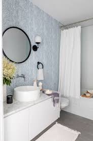 speckled wallpaper in cloud blue minimalist bathroom bathroom design bathroom renovations