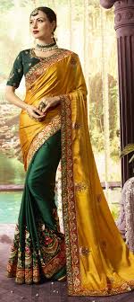 1525620 Mehendi Sangeet Reception Traditional Gold Green Color Satin Silk Silk Fabric Saree Saree Designs Party Wear Sarees Online Party Wear Sarees