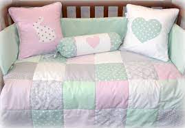 Cot Nursery Linen In Pink Grey White Mint With Heart Bunnies Applique Detail Designed Shabby Chic Baby Room Girl Nursery Bedding Mint Nursery Bedding