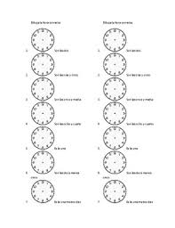 Basic visual aid for learning to tell time in english.illustrates analogue and digital time as well as am and pm.illustrates to and p. Spanish Telling Time Que Hora Es Notes Sheet And Worksheets By Megan Lynch