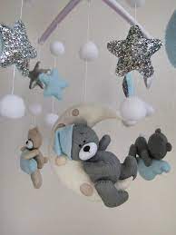 Baby Boy Crib Mobile With Bears Gray And Beige Clouds Stars Bear On The Moon Balloons Felt Cot Mobile Handcrafted Newborn Gift Baby Boy Crib Mobile Baby Boy Cribs Hanging Crib