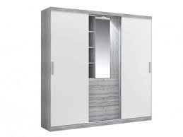 Armoire Bodil Gris Portes Coulissantes Miroir Tiroirs